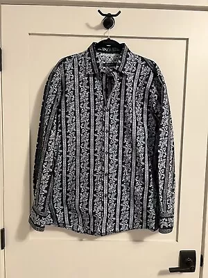 Zagiri Mens Button Down Long Sleeve Shirt Black And White Floral Pattern Size L • $14.90