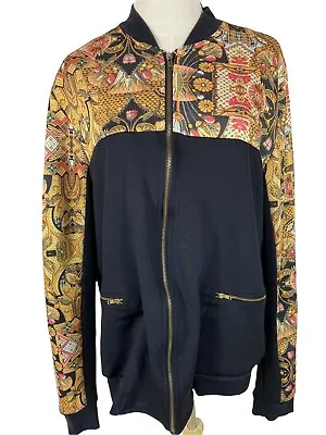 $29.85 • Buy Bershka Black Brown Womens Bomber Jacket Size L Gold Accents