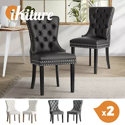 Oikiture 2x Velvet/PU Leather Dining Chairs Upholstered French Provincial Tufted • $249.90