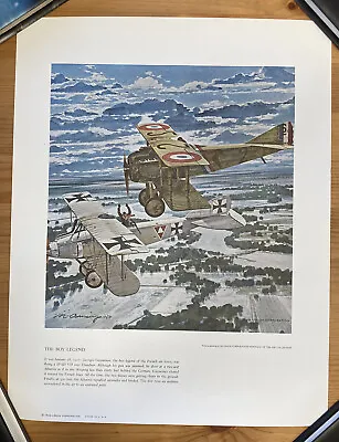 Vtg 1964  The Boy Legend  SPAD VII Airplane Guynemer MERV CORNING Litho Print! • $19.99