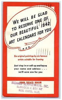 1942 Your Texaco Dealer Beautiful Art Calendars For You Buffalo NY Postcard • $19.47