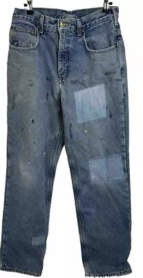 Carhartt Vintage Fleece Lined Mens Denim Blue Patched Work Jeans W30 Inch /L32 • $18.64