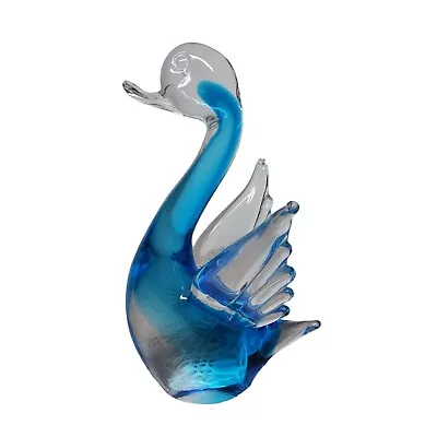 Vintage Murano Glass Bird Swan Duck Aqua Blue Flapping Wings Figurine  • $25