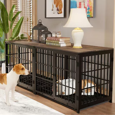 Indestructible Heavy Dog Crate Dog Cage Kennel Home Storage End Table Wooden Top • $289.97