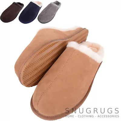 SNUGRUGS Mens / Gents Luxury Full Sheepskin Slipper / Mule With Rubber Sole • £45.99