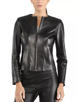 Authentic Women's Black Real Leather Jacket Genuine Lambskin Stylish Coat Jacket • $256.95