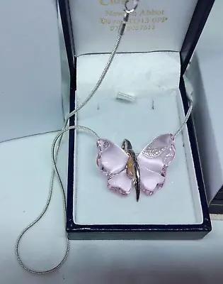 Lalique Necklace Pendant Butterfly Pink -stunning Crystal Pendant -gift Of Love • £149.99