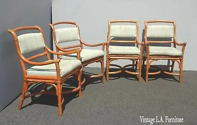 Set Of Four Coastal Style Rattan Bamboo Accent Chairs Leather Straps Italy #3 • $600