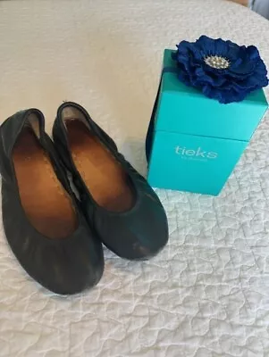 TIEKS By Gavrieli Matte Black Leather Ballet Flats Size 9 - Box Included WORN • $12