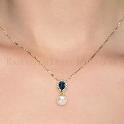 8.91 Ct Natural Topaz Pearl & Diamond Pendant Necklace 14k Yellow Gold Vday Gift • $383.98