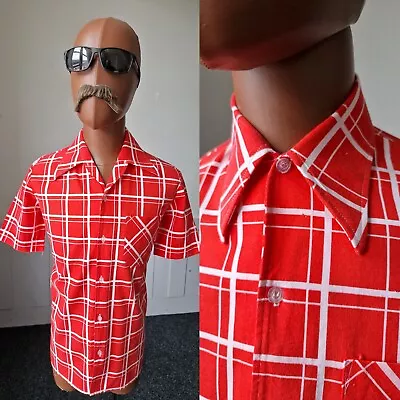 Vintage Dagger Collar SHIRT | Small | Red Windowpane Check Mod Short Sleeve BC07 • £20