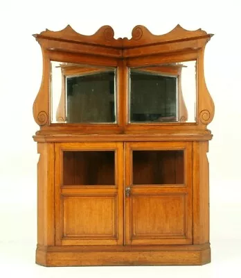 Large Oak Corner Cabinet Mirror Back Cabinet Display Cabinet Scotland H050 • $1072.50