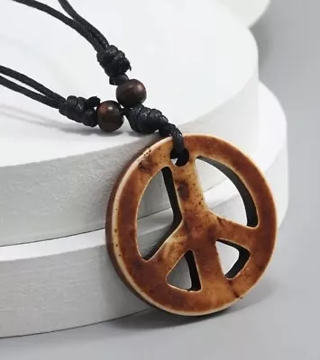 Mens Hippie Leather Necklace Piece Symbol Pendant. • $8