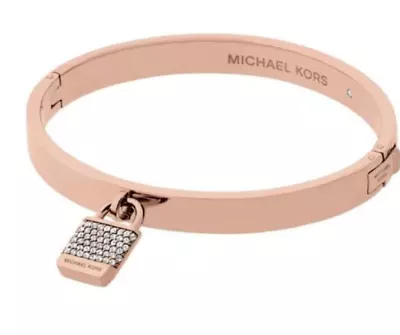 Michael Kors MKJ6356791 Rose Gold Pavé Tone Padlock Hinge Bangle Bracelet • $79.99