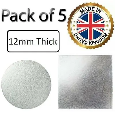 12mm Thick Cake Board Drum Premium Silver Foil Round & Square Shape • £7.89