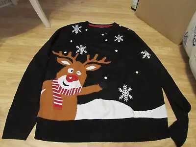 Novelty Men's Reindeer Themed Black Christmas Jumper Size 42/44 By Livergy • £10