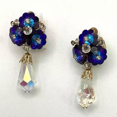 Rare Vintage 1950's Vendome Blue Heliotrope Floral Stone Earrings - Signed • $48