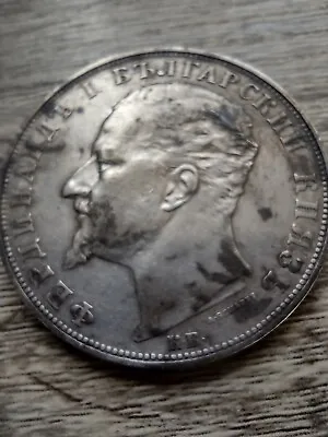 1894 5 Leva Bulgaria Silver Toned And Dark Coin Ref75 • $118.28