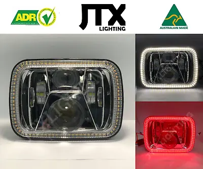 1 Pair Chrome LED JTX Headlights 5x7  White And Red Halo Suits F250 • $569.25