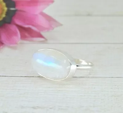 Fine Rainbow Moonstone Gemstone 925 Sterling Silver Handmade Ring All Size S-37 • £12.48