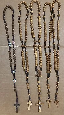 Lot Of 5 Vintage Rosary Crucifix Religion Beads Jerusalem Wood Wooden Holy Land • $19.99