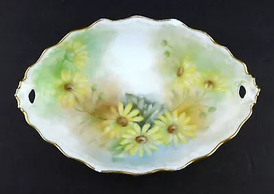 Vintage Limoges Hand Painted Handled Trinket Dish Daisy Flowers Signed ESM • $28