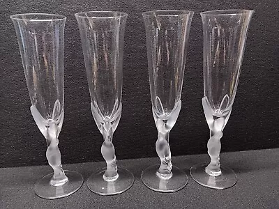 4 Igor Carl Faberge Champagne Flutes Frosted Kissing Dove Stems Signed 9 3/4  • $109.99