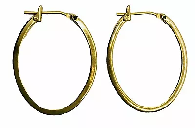 Vtg Signed Monet 1” Oval Hoop Shiny Polished Gold Tone Earrings Hinge Snap Post • $11.75