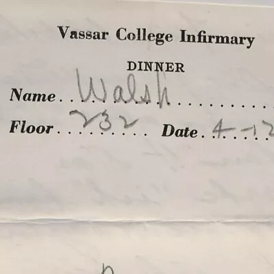 Vintage 1944 Vassar College Infirmary Dinner Menu Poughkeepsie New York #1 • $15.50