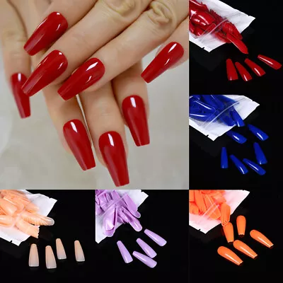 100PCS False Nail Tips Long French Ballerina Coffin Fake Nails Art Full Cover • $2.71