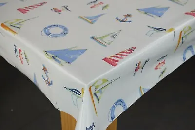 £16.89 • Buy Fryetts Nautical Buoys Boats Cotton PVC Fabric WIPE CLEAN Tablecloth Oilcloth