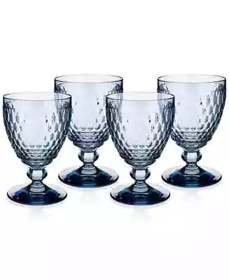 VILLEROY & BOCH 14 Oz Boston Crystal Goblet Set Of 4 - Blue NEW • $49.95