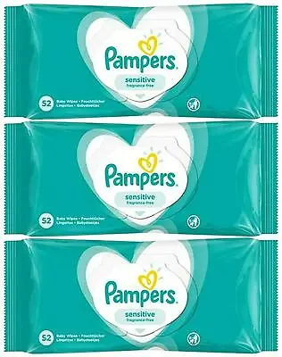 Pampers Sensitive Baby Wipes 52pcs Pack Of 3 Hypoallergenic Soft Non-irritating • £7.99