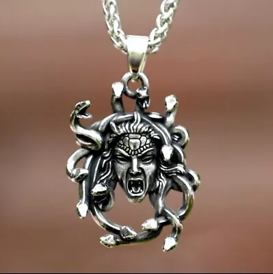 Fashion Jewelry Silver Medusa Snakes Pendant Necklace Chain 581 • $12.55