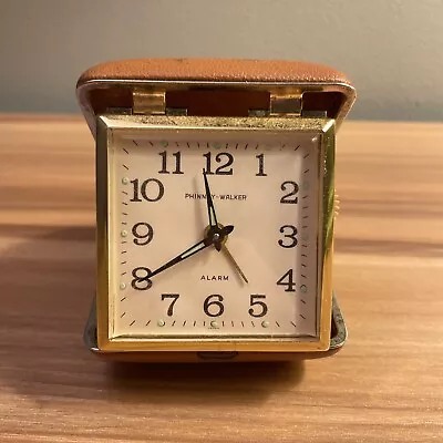 Vintage PHINNEY WALKER Wind-up Travel Alarm Clock W/ Folding Case Made In Japan • $11.99