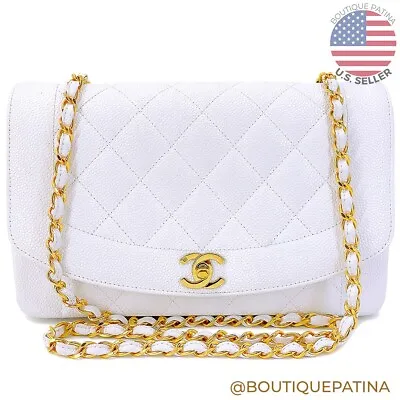 Chanel Vintage 1994 White Caviar Medium Diana Flap Bag 24k GHW 67764 • $9250