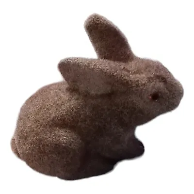 Vintage Flocked Brown Bunny Rabbit Coin Piggy Bank With Stopper Fuzzy Easter • $9.95