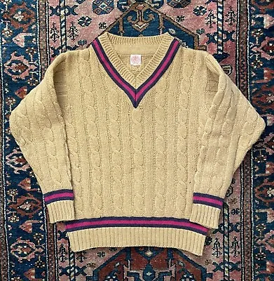 J. Press Vintage Cricket Tennis Cable Knit Sweater Preppy Ivy Men Size M Tan • $200