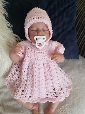£8 • Buy Newborn Baby Girls Crochet Hand Knitted Hat & Dress Set Pink