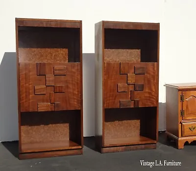 Pair Of Brutalist Staccato Vintage Mid Century Modern Brown Nightstands Cabinet • $2019.60