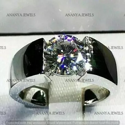 5.00Ct Round Cut Moissanite Engagement Men's Ring Real 925 Sterling Silver SZ 13 • $106.98