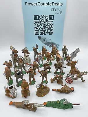 Barclay Manoil Grey Iron Metal Lead Army Soldiers Lot Of 30 Vintage Figures Toy • £241.28