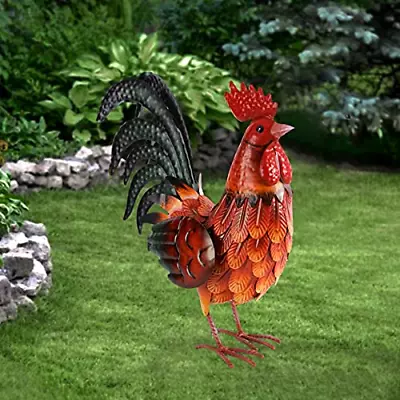 Metal Rooster Decor Garden Statue Outdoor Chicken Sculpture Yard Art Kitchen • $51.02