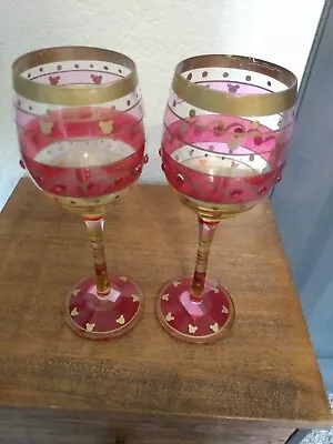 Mickey Mouse Disney Red & Gold Wine Glasses With Red Stones And Gold Rim & Heads • $10.99