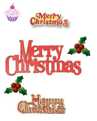 Christmas Cake Toppers Merry Happy Xmas Holly Berry Cupcake Decorations Plastic • £7.99