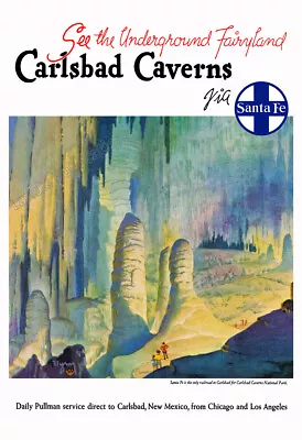 Carlsbad Caverns Via The Santa Fe Railroad - 1948 Vintage Travel Poster • $19.95