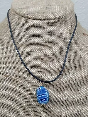 Vintage String Choker W/ Ceramic Pendant - 14  - Blue • $6.44