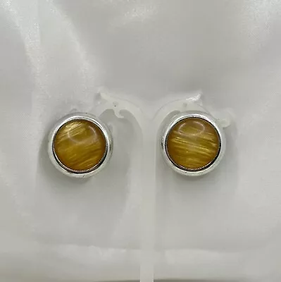 VINTAGE BIG EARLY PLASTIC 1950s_1960s CLIP ON EARRINGS Moonglow Lucite VGC • £8.50