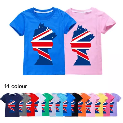 Union Jack T-Shirt Crew Neck Unisex 100% Cotton Kids Top Tees • £8.99