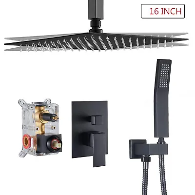 Shower Faucet Set Kit With Mixer Valve Ceiling Black 16 Rain Shower Head Combo • $71.99